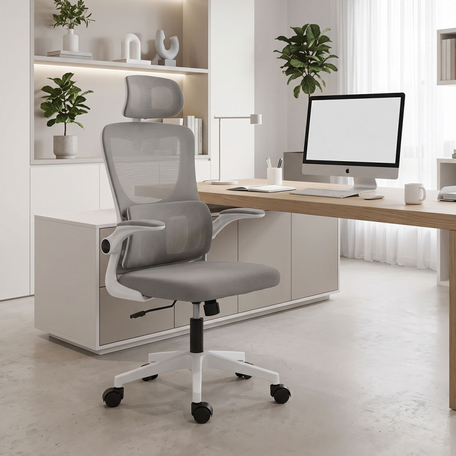 Director's office chair Mainz pakoworld white - mesh grey 50x60x112-122cm
