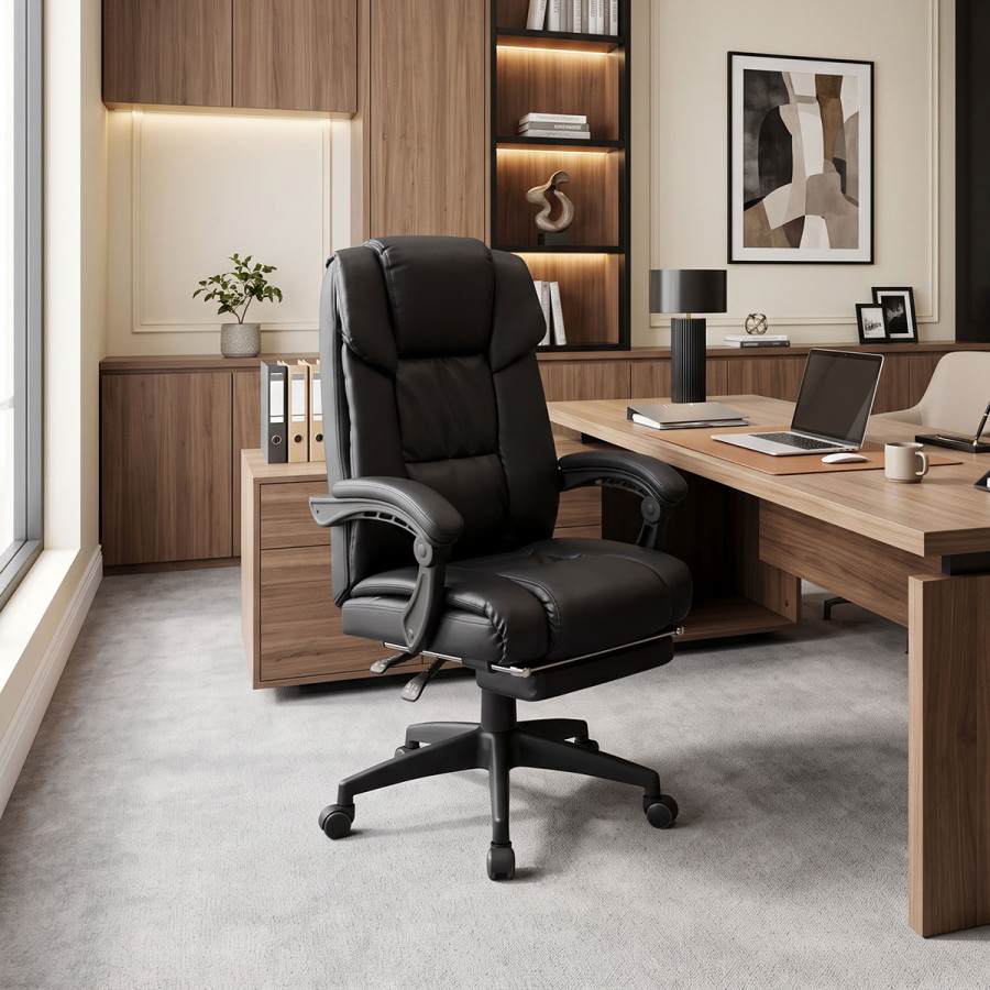 Director's office chair with footrest Garnut pakoworld pu black 69x75x116-126cm