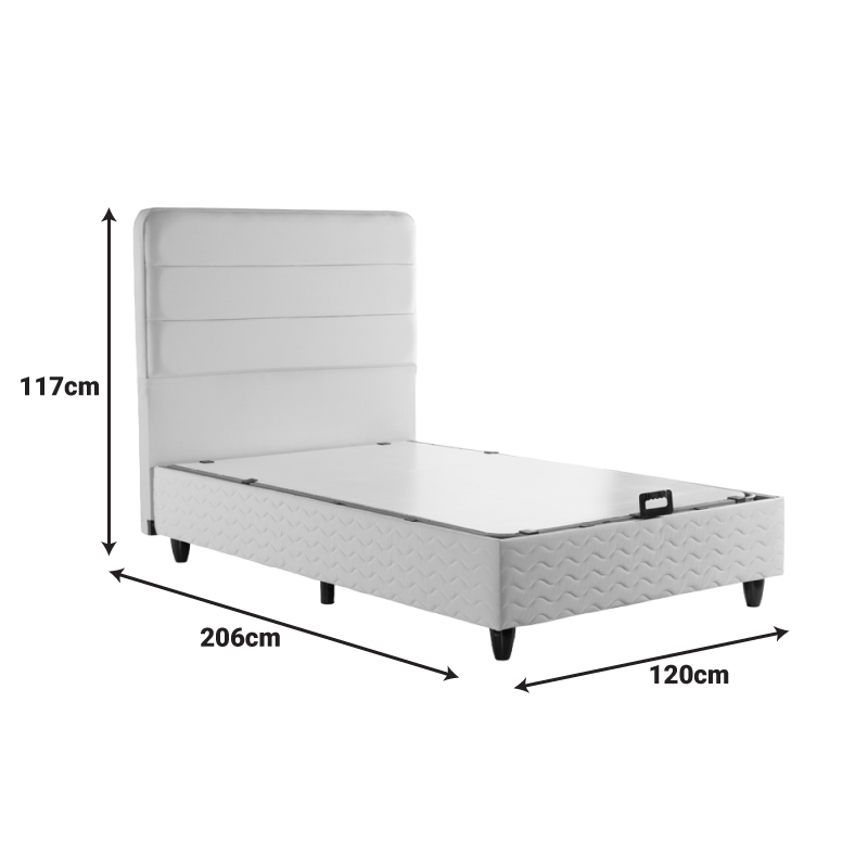 Κρεβάτι ημίδιπλο Linteda pakoworld με αποθηκευτικό χώρο κρεμ βελούδο 120x200εκ