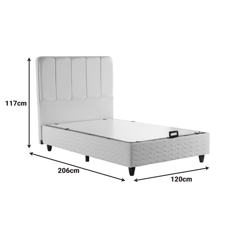 Κρεβάτι ημίδιπλο Lunda pakoworld με αποθηκευτικό χώρο κρεμ βελούδο 120x200εκ