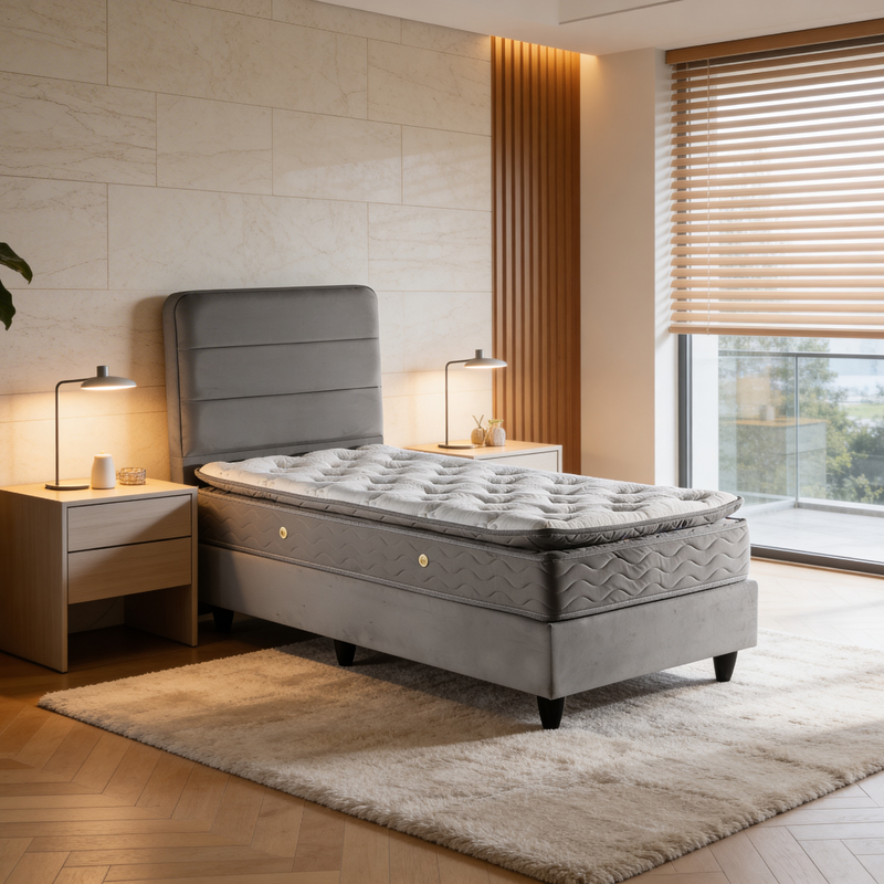 Κρεβάτι μονό Linteda pakoworld ανθρακί βελούδο 90x200εκ