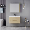 Tzouena pakoworld oak countertop with sink and mirror
