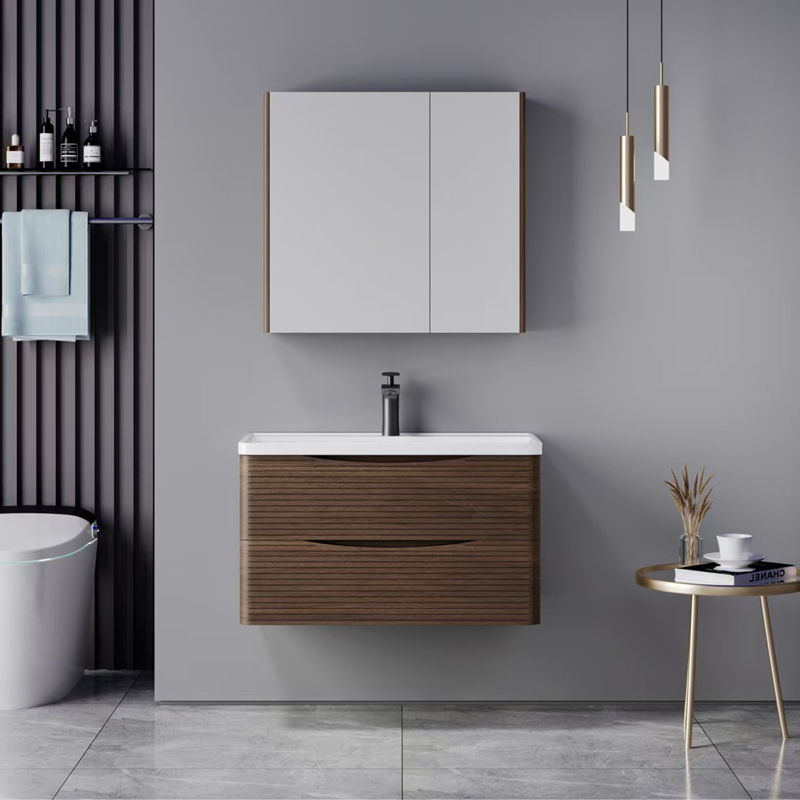 Tzouena pakoworld walnut countertop with sink and mirror