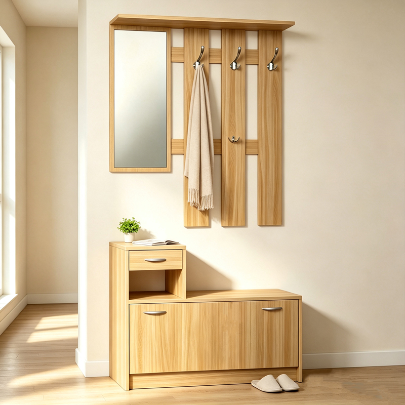 Έπιπλο εισόδου Jentia pakoworld  με καθρέπτη sonoma MDF 100x24x186εκ