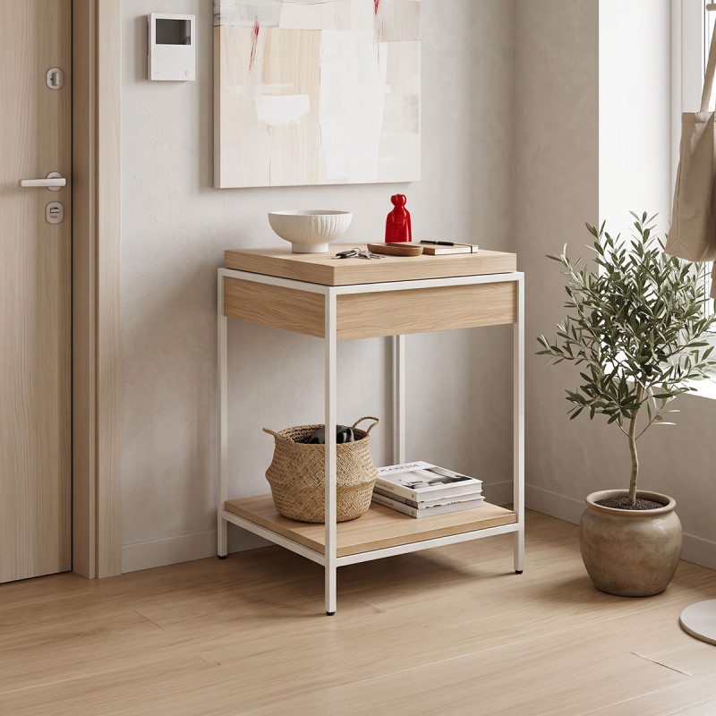 Κονσόλα Odar pakoworld με αποθηκευτικό χώρο sonoma MDF με λευκό μέταλλο 63x63x80εκ