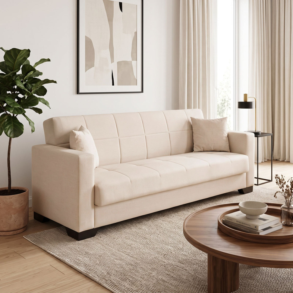 Vox Sofa bed pakoworld three seater with storage space beige fabric 210x84x83cm