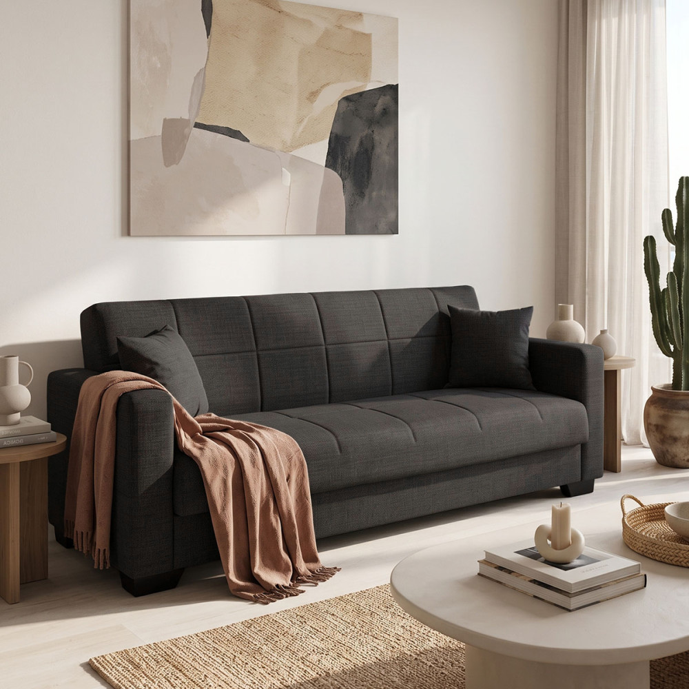 Vox Sofa bed pakoworld three seater with storage space grey fabric 210x84x83cm