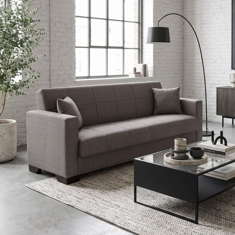 Vox Sofa bed pakoworld three seater with storage space brown fabric 210x84x83cm