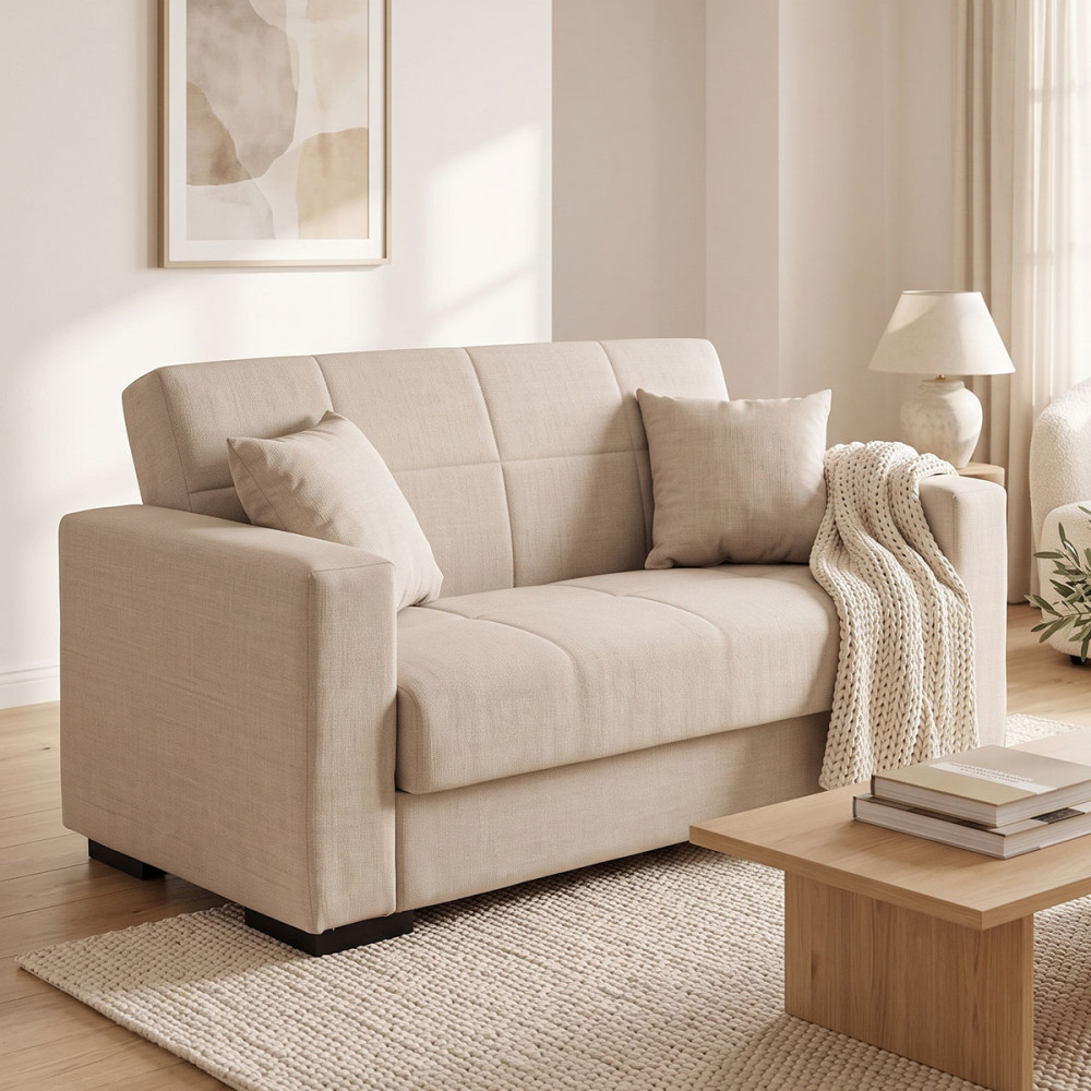 Vox Sofa bed pakoworld two seater with storage space beige fabric 150x84x83cm