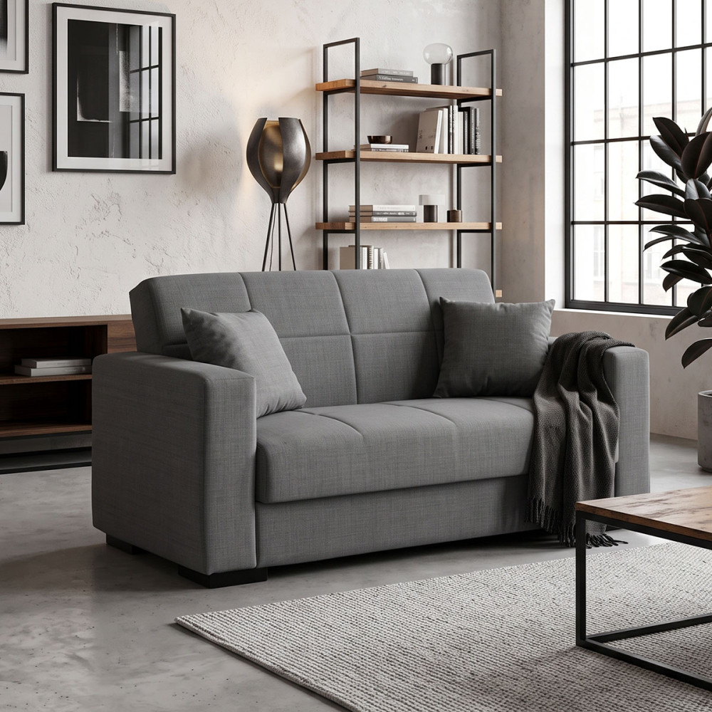 Vox Sofa bed pakoworld two seater with storage space grey fabric 150x84x83cm