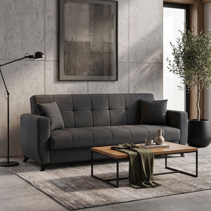 Sofa Bed Modesto pakoworld three seater with storage space grey fabric 215x84x83cm