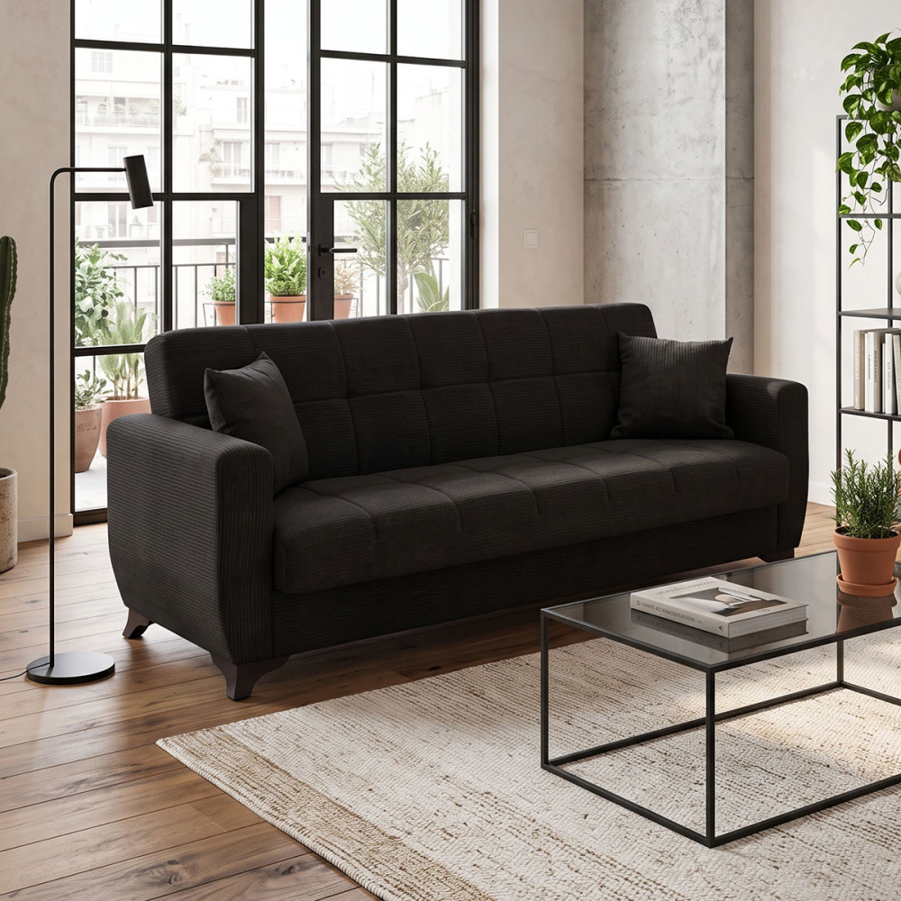 Sofa Bed Modesto pakoworld three seater with storage space anthracite fabric 215x84x83cm