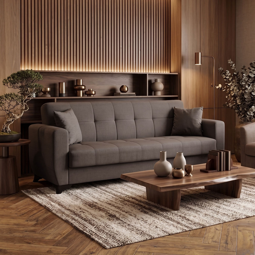 Sofa Bed Modesto pakoworld three seater with storage space brown fabric 215x84x83cm