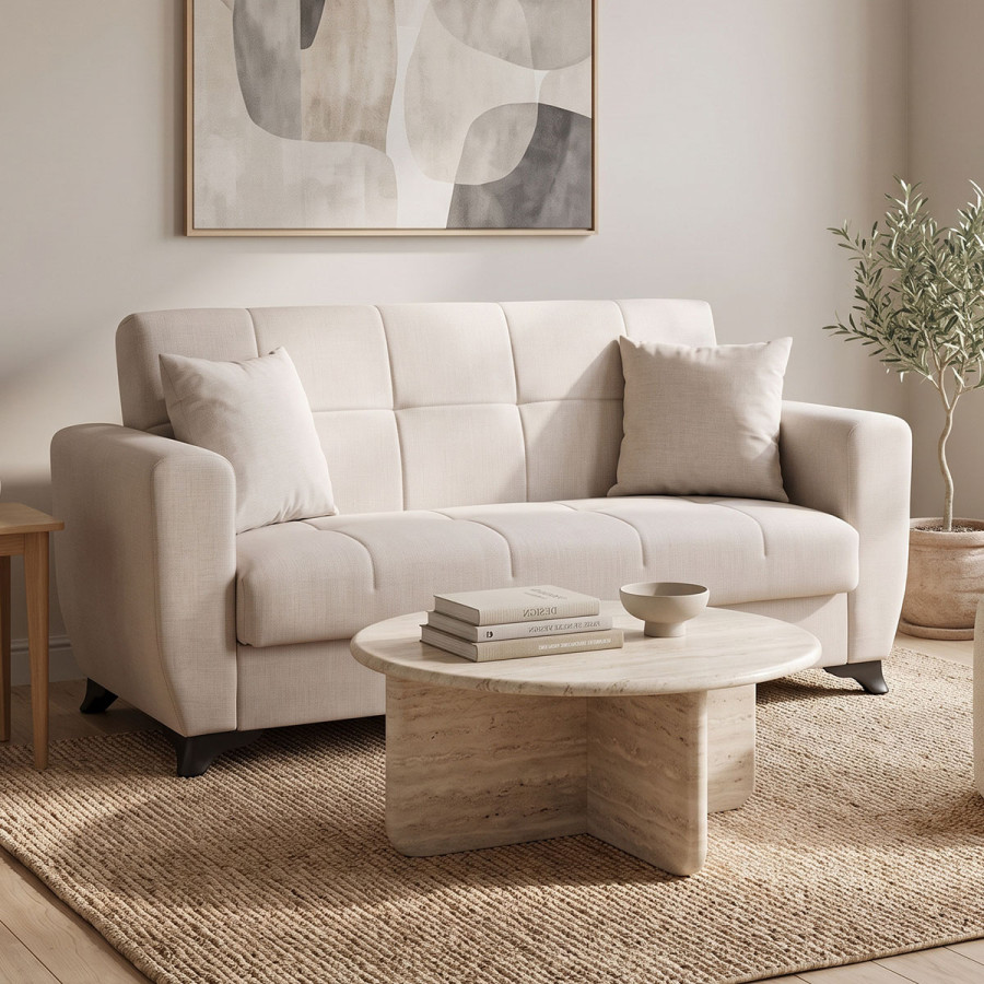 Sofa Bed Modesto pakoworld two seater with storage space beige fabric 155x84x83cm