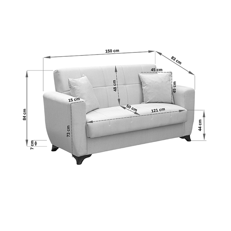 Sofa Bed Modesto pakoworld two seater with storage space grey fabric 155x84x83cm