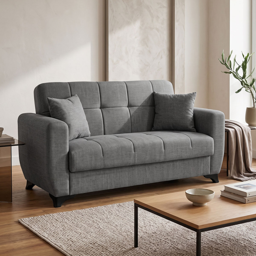 Sofa Bed Modesto pakoworld two seater with storage space grey fabric 155x84x83cm