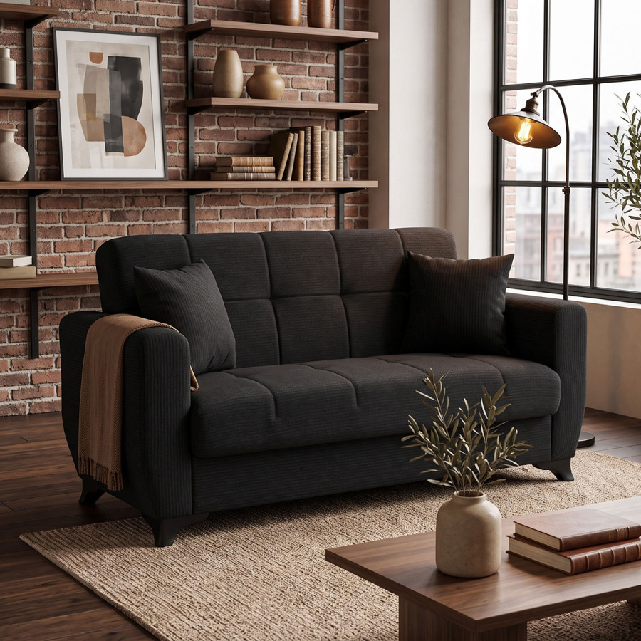 Sofa Bed Modesto pakoworld two seater with storage space anthracite fabric 155x84x83cm