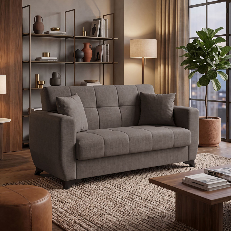 Sofa Bed Modesto pakoworld two seater with storage space brown fabric 155x84x83cm