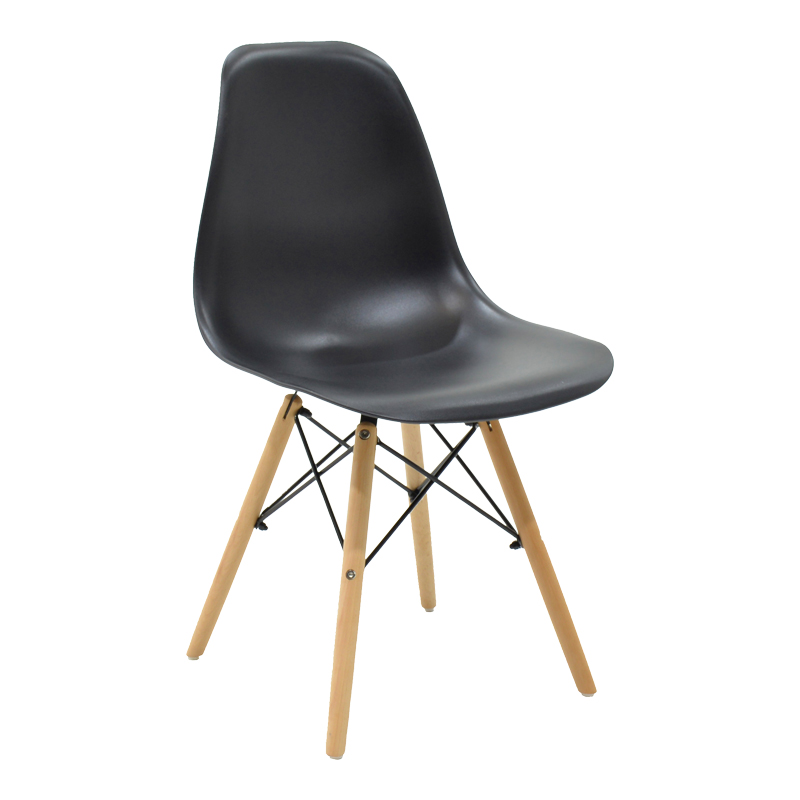 Julita pakoworld chair black PP with wooden legs in natural finish 46x52x81cm