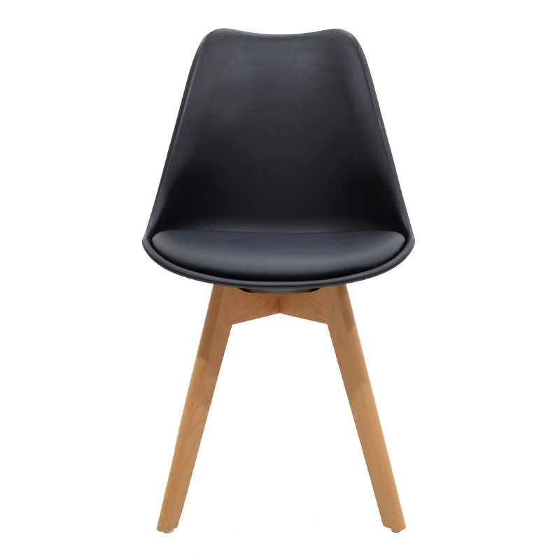 Chair Gaston pakoworld PP and PU color black with wooden legs in natural finish 43x51x75cm