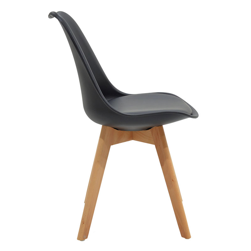 Chair Gaston pakoworld PP and PU color black with wooden legs in natural finish 43x51x75cm