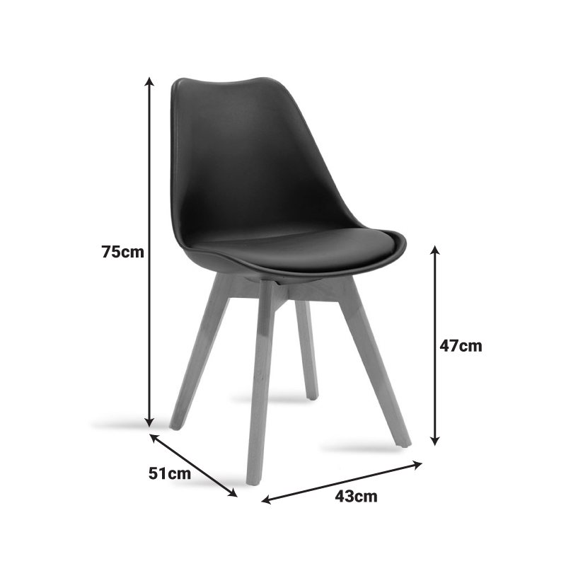 Chair Gaston pakoworld PP and PU color black with wooden legs in natural finish 43x51x75cm