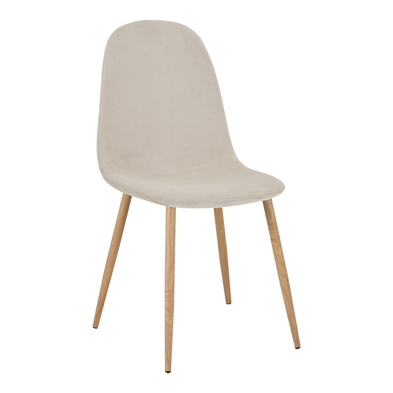 Chair Bella pakoworld beige velvet fabric with natural color metal leg 44x55x85cm