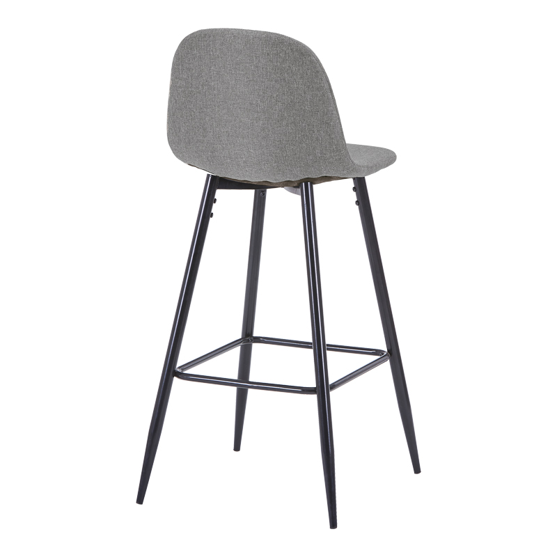 Middle height bar stool Bella pakoworld grey fabric with black metal leg 41.5x49x98cm