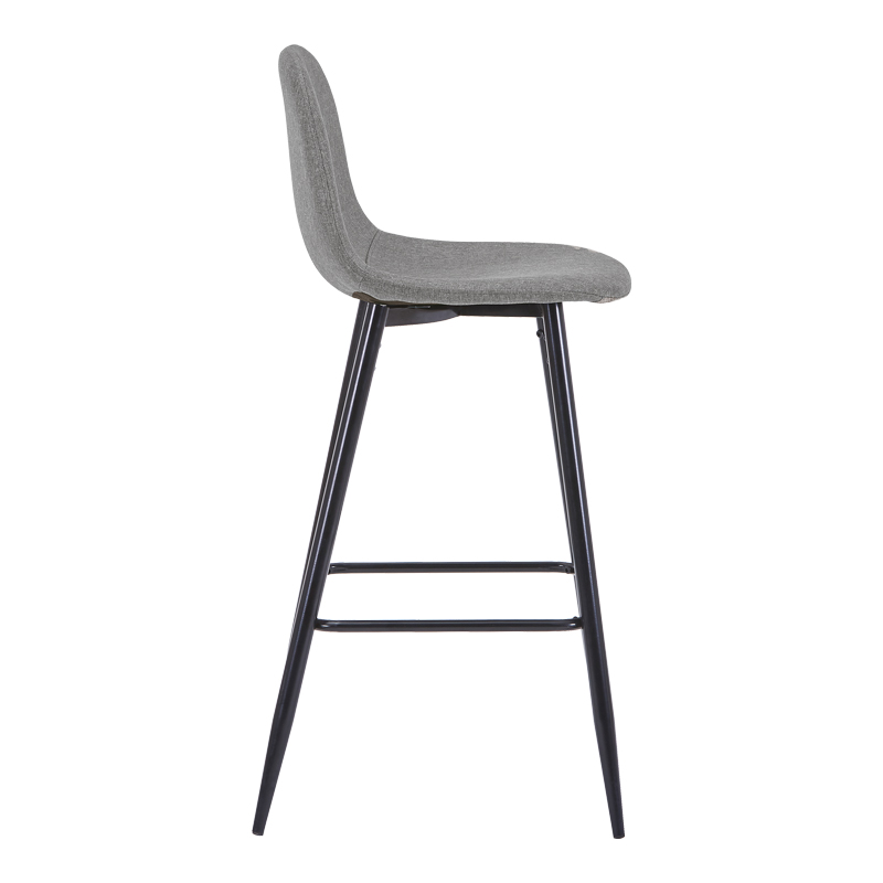 Middle height bar stool Bella pakoworld grey fabric with black metal leg 41.5x49x98cm