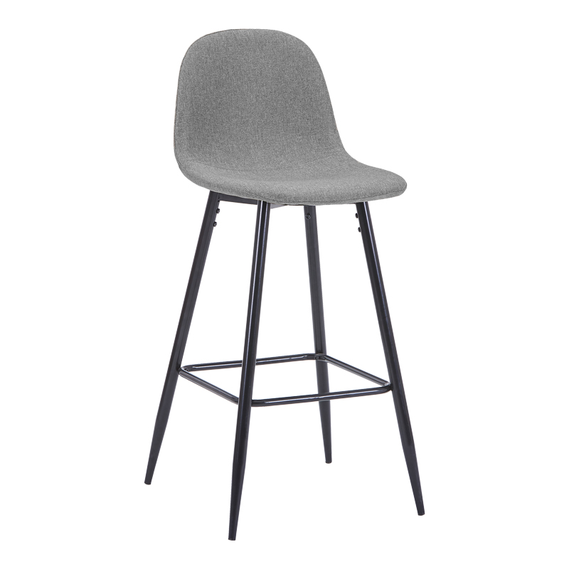 Middle height bar stool Bella pakoworld grey fabric with black metal leg 41.5x49x98cm