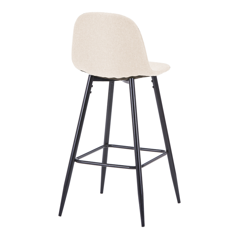 Middle height bar stool Bella pakoworld ecru fabric with black metal leg 41.5x49x98cm