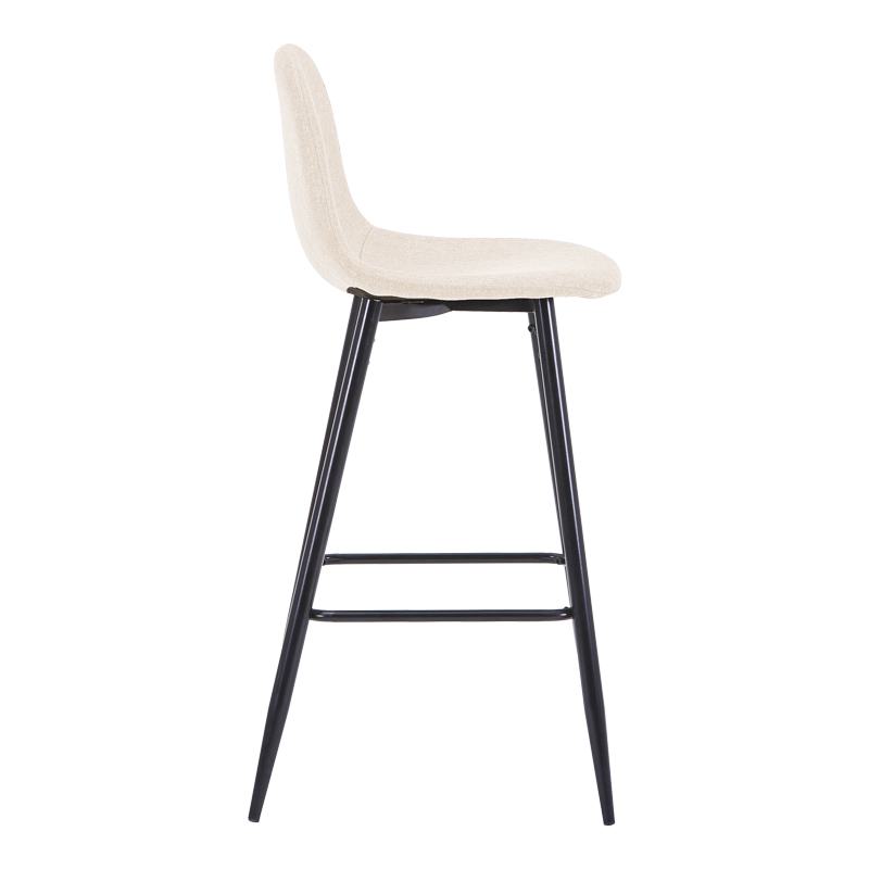 Middle height bar stool Bella pakoworld ecru fabric with black metal leg 41.5x49x98cm