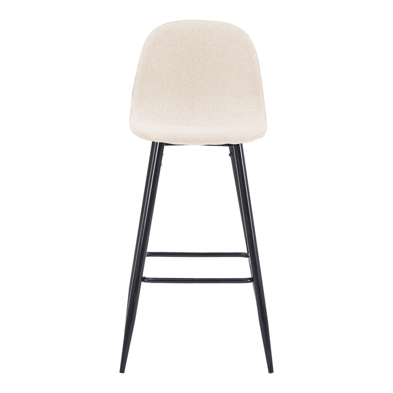 Middle height bar stool Bella pakoworld ecru fabric with black metal leg 41.5x49x98cm