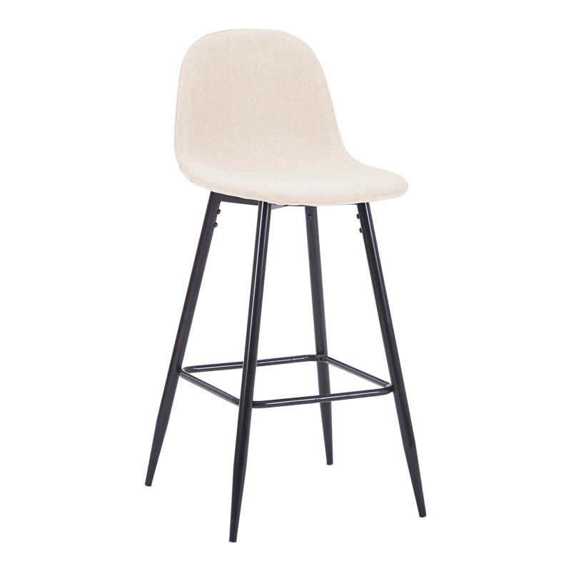 Middle height bar stool Bella pakoworld ecru fabric with black metal leg 41.5x49x98cm