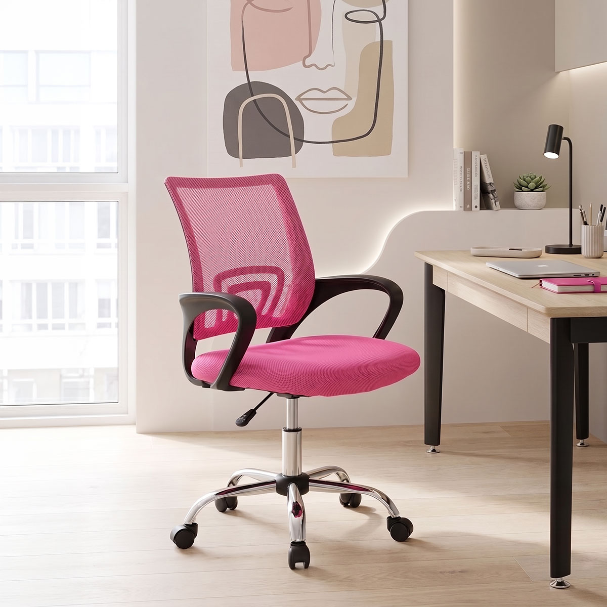 Berto pakoworld recline office chair with mesh fabric in pink