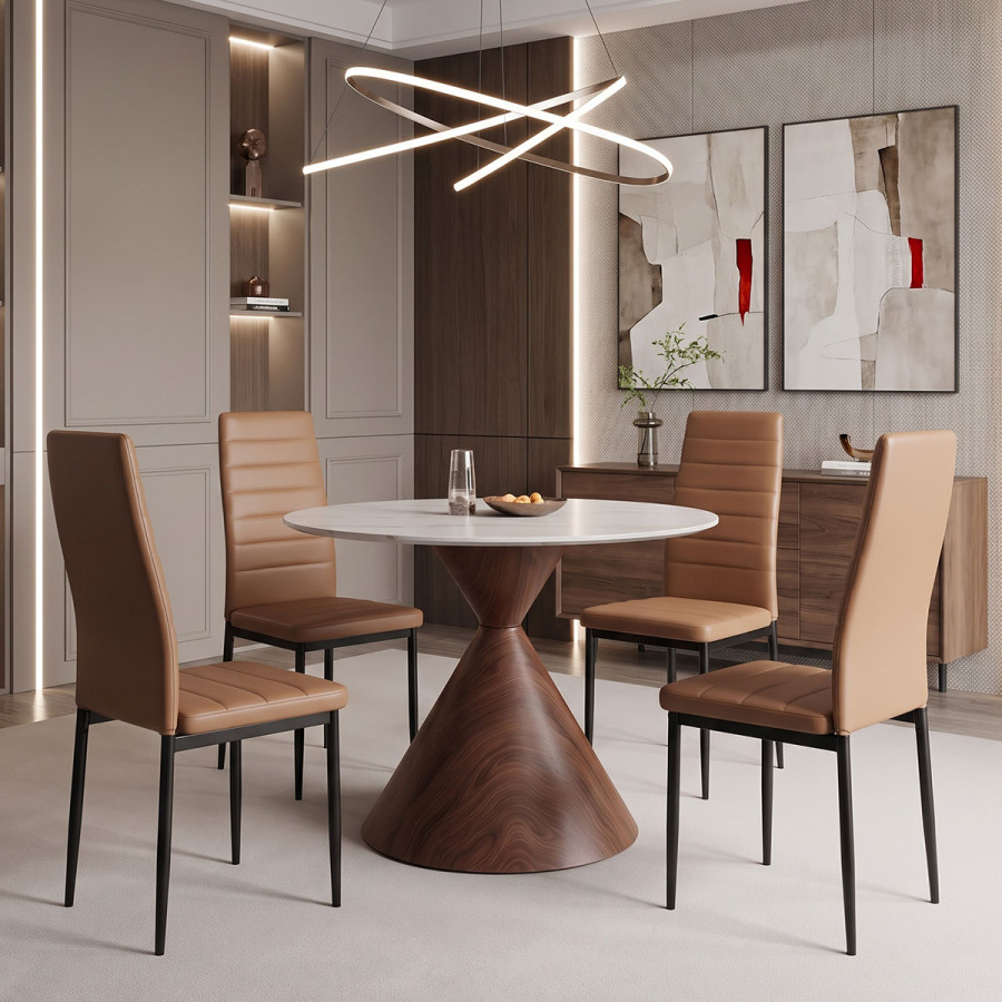 Καρέκλα Parker pakoworld cappuccino PU με μεταλλικό μαύρο πόδι 41x48x96εκ