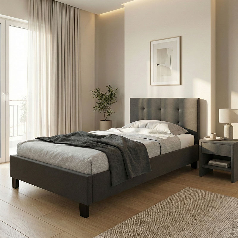 Bed Mago pakoworld in dark grey fabric 100x200cm