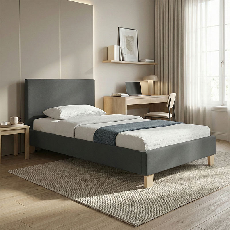 Bed Nevil pakoworld anthracite fabric-wooden natural color leg 100x200cm