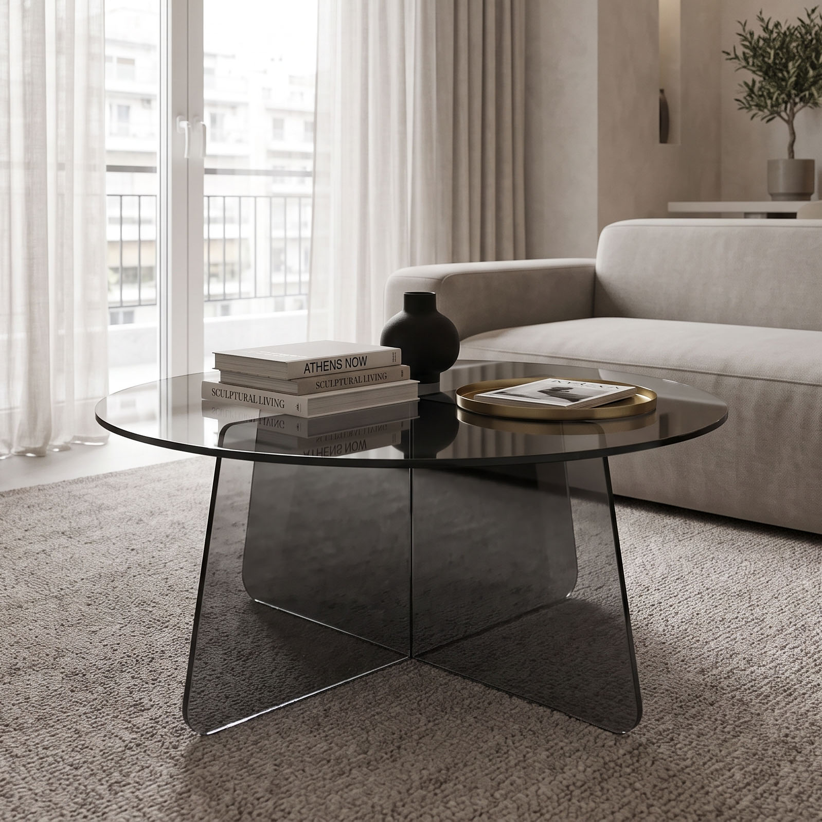 Coffee table Cleary pakoworld tempered anthracite 8mm glass D70x45cm