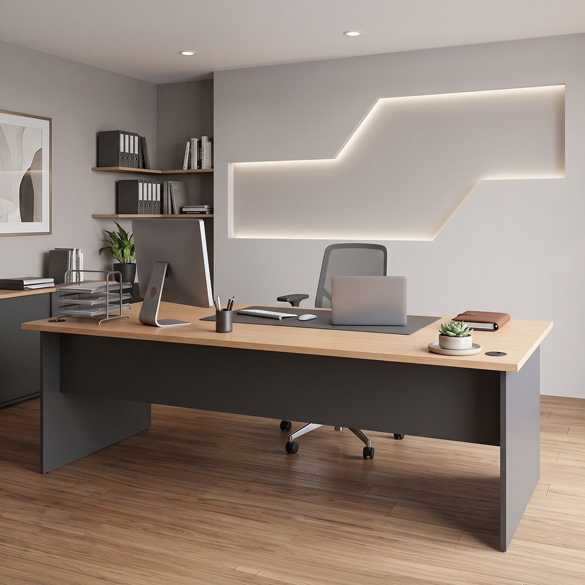 Professional desk Fesialo pakoworld natural-anthracite 180x75x75cm