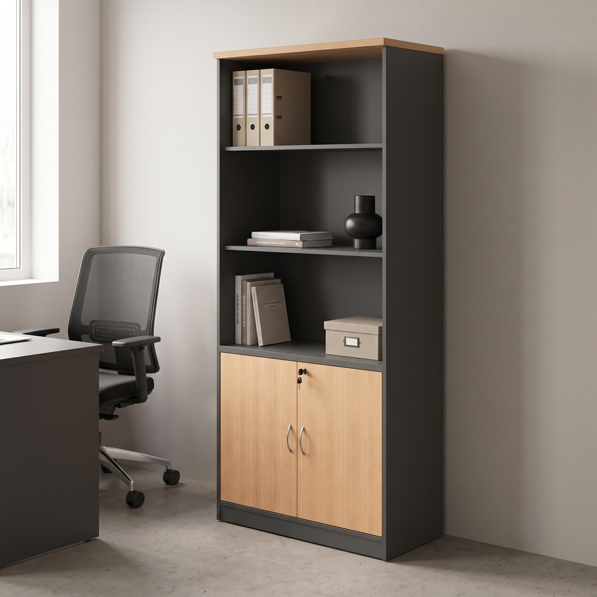 Professional bookcase Fesialo pakoworld natural-anthracite 80x40x180cm