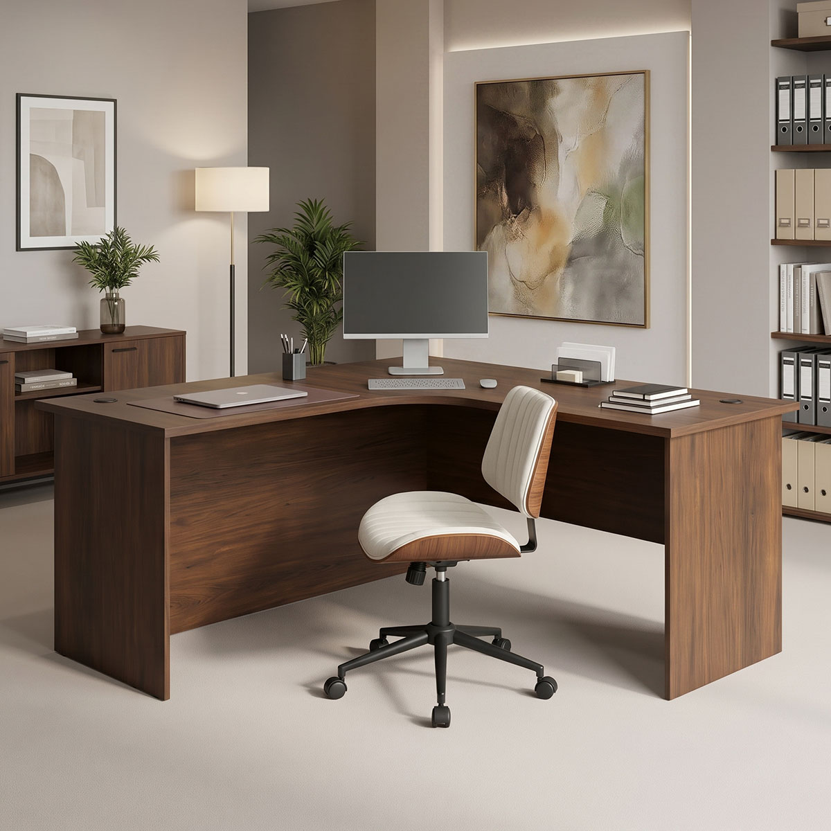 Professional left corner desk Fesialo pakoworld walnut 150x150x75cm