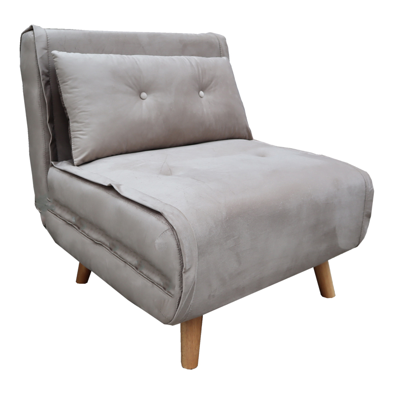 Armchair-bed Josuane I pakoworld velvet in grey beige shade 78x80x81cm