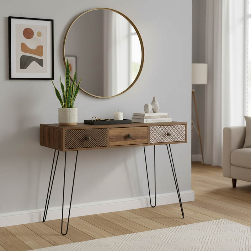 Κονσόλα Boho καρυδί με μεταλλικά πόδια 100x50,5x74,5εκ