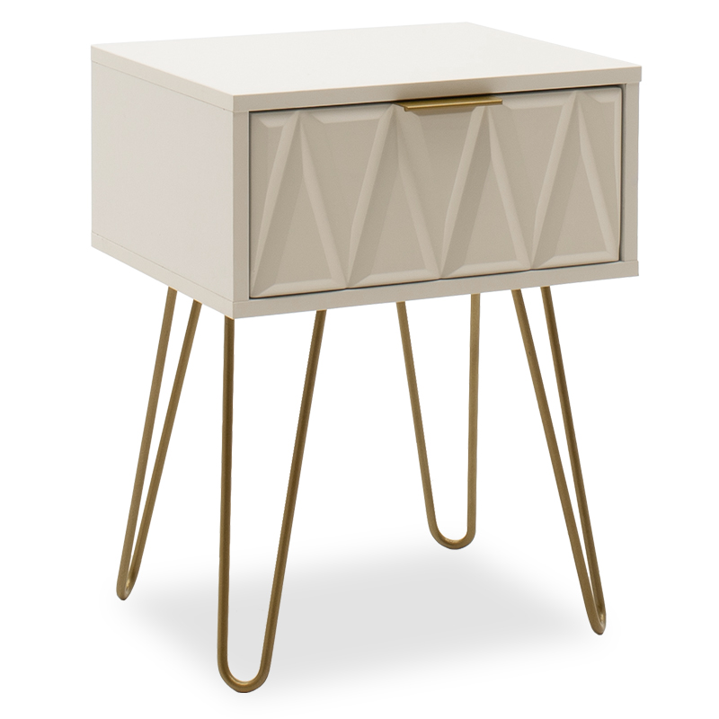 Nightstand Isla in white painting-golden color 42x35x55cm