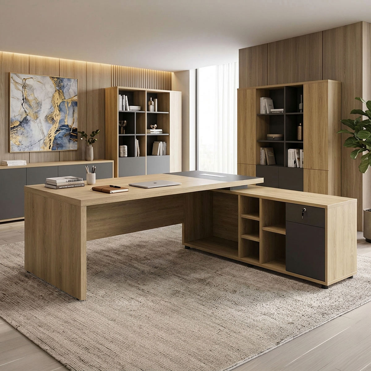 Lotus pakoworld professional desk with right corner in natural-anthracite shade 180x180x75cm