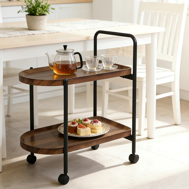 Βοηθητικό τραπέζι Whelea τροχήλατο mdf-μέταλλο καρυδί-μαύρο 40x60x69εκ