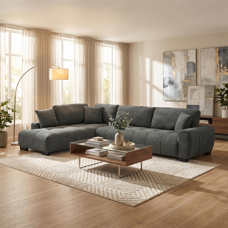 Corner sofa Vaneto pakoworld right corner anthracite fabric 287x208x85cm