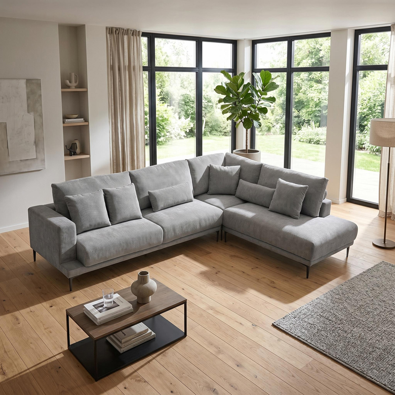 Left corner sofa Maliva pakoworld grey fabric 280x210x100cm