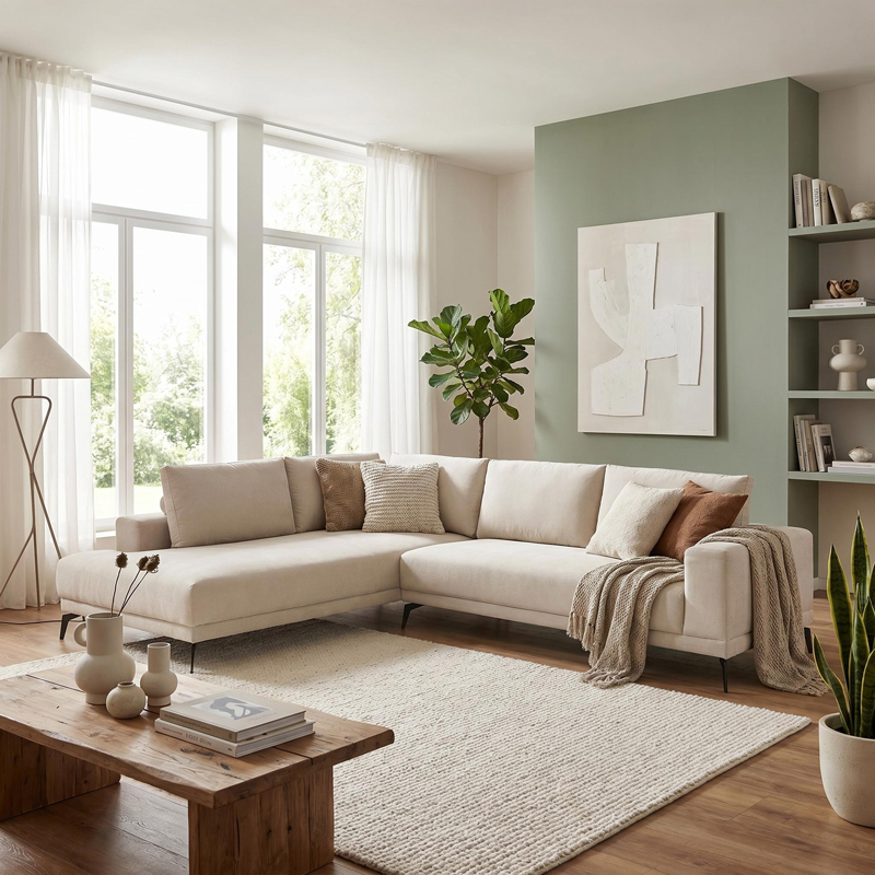 Right corner sofa Selio pakoworld beige fabric 240x109x87cm